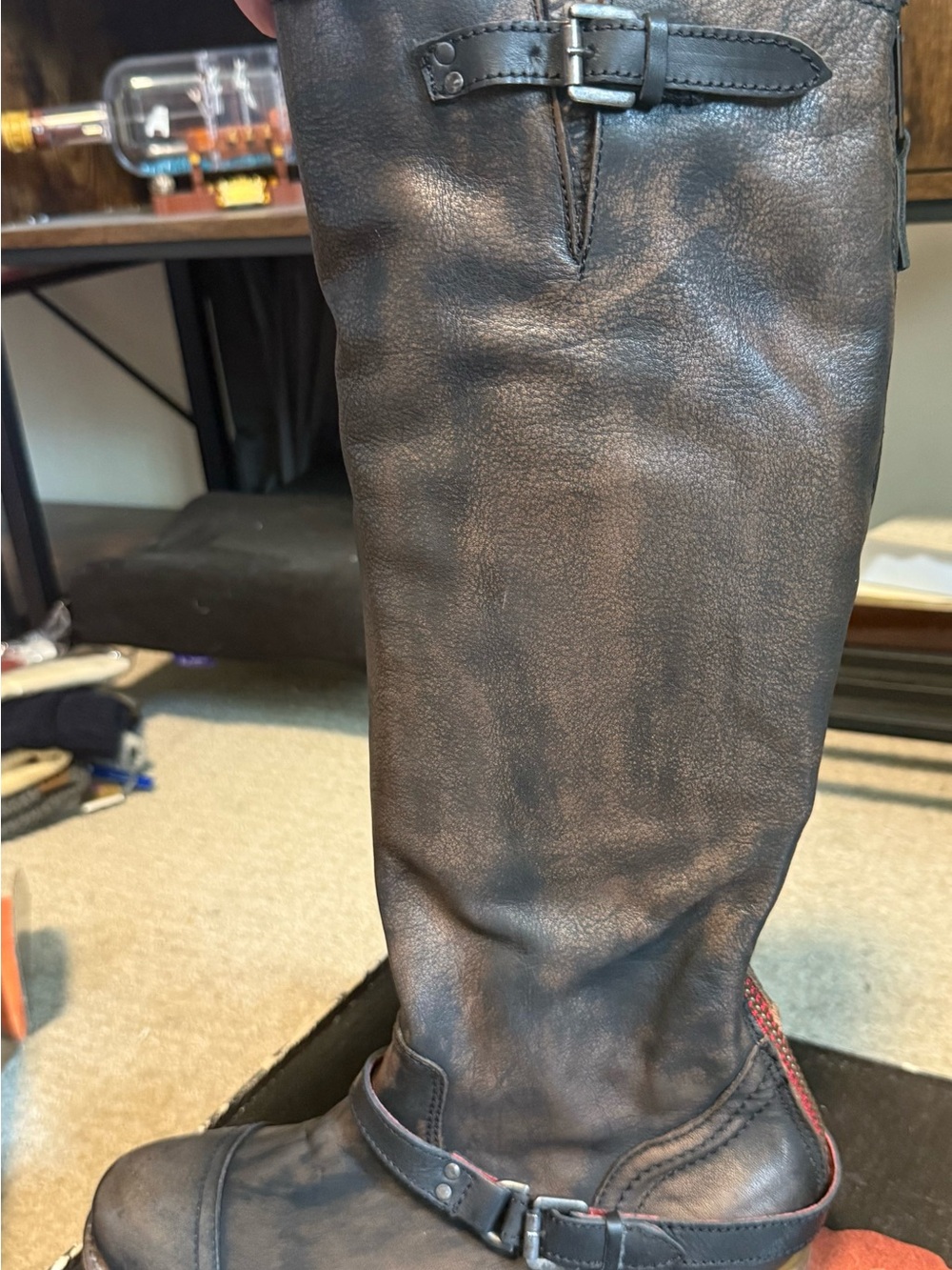 Freebird by Steven Roadey Black 11 Tall Leather Riding Boots in Dark Brown - Picture 4 of 7